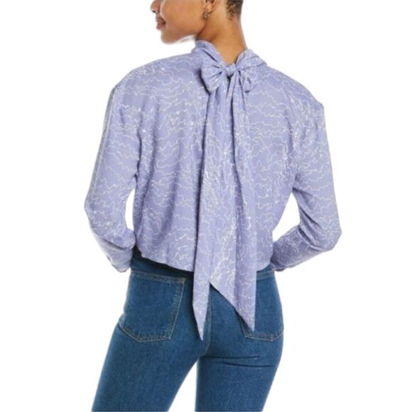 NEW ASTR the Label Purple White Abstract Draped Front Back Tie Cropped Top L - Picture 15 of 15